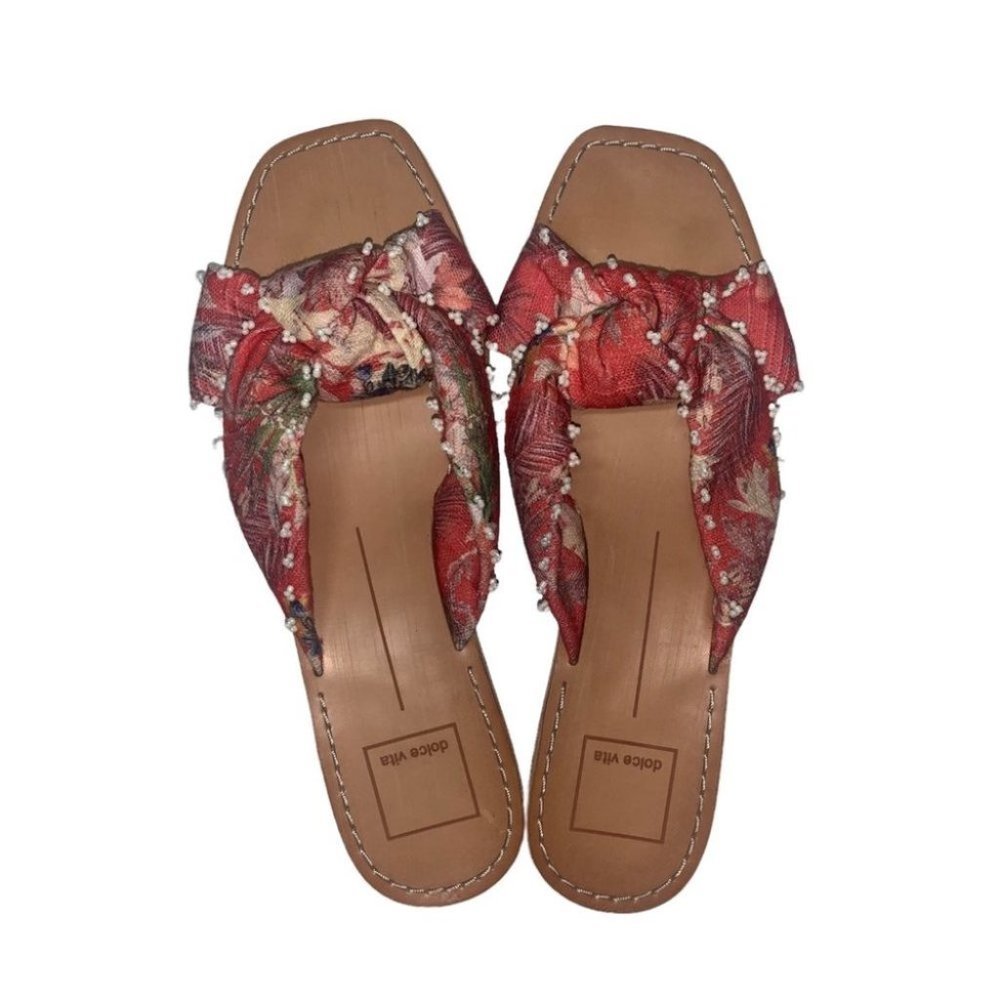 Dolce Vita Red Floral Knot Slide Sandals
